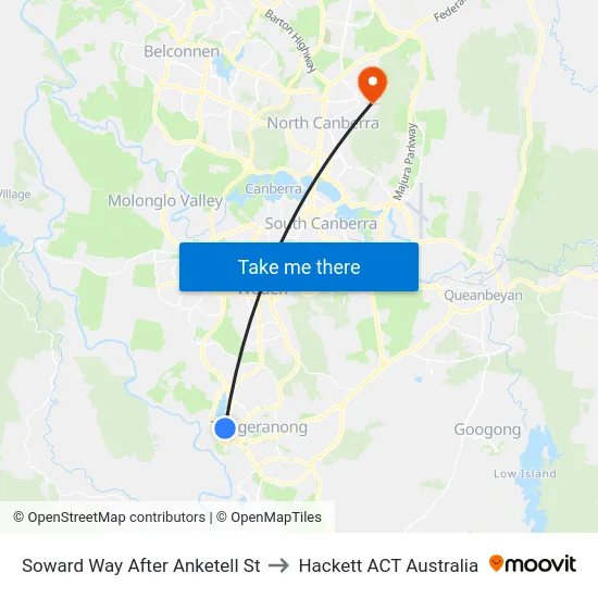 Soward Way After Anketell St to Hackett ACT Australia map