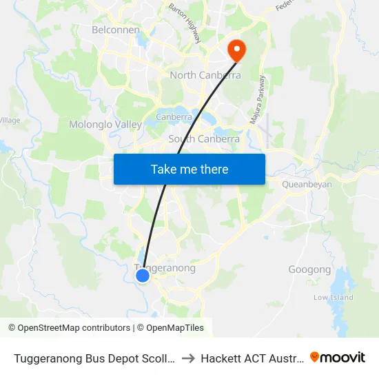 Tuggeranong Bus Depot Scollay St to Hackett ACT Australia map