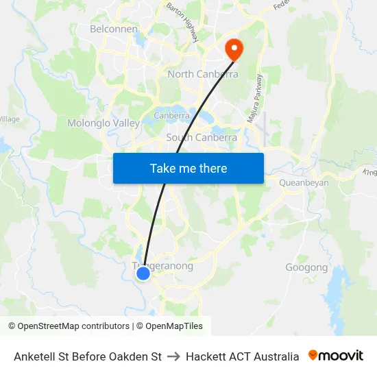 Anketell St Before Oakden St to Hackett ACT Australia map