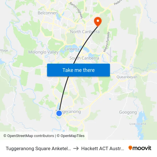 Tuggeranong Square Anketell St to Hackett ACT Australia map