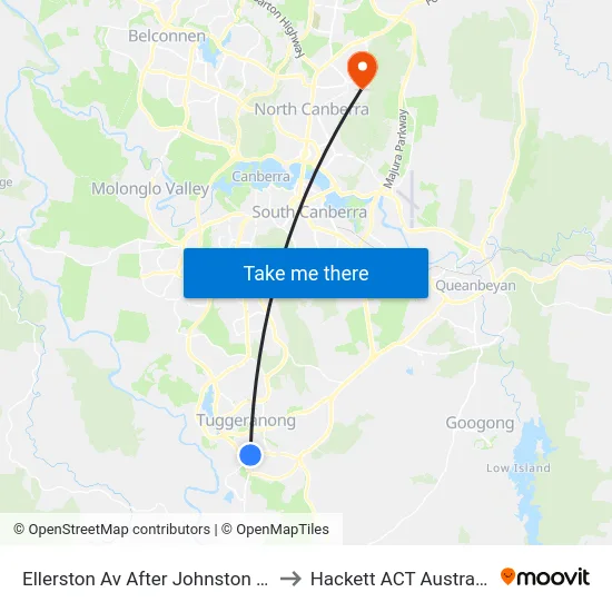 Ellerston Av After Johnston Dr to Hackett ACT Australia map