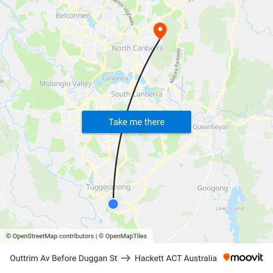 Outtrim Av Before Duggan St to Hackett ACT Australia map