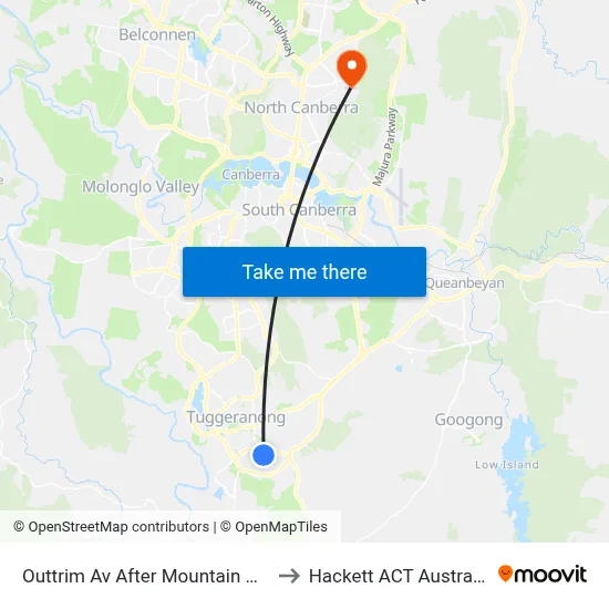 Outtrim Av After Mountain Cct to Hackett ACT Australia map