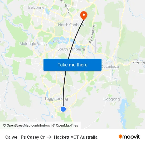 Calwell Ps Casey Cr to Hackett ACT Australia map