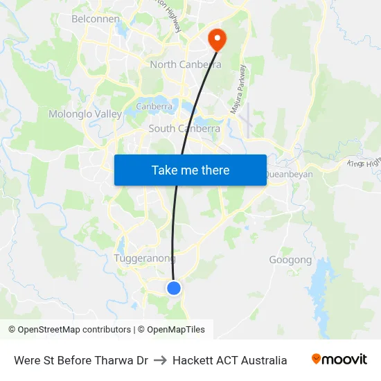Were St Before Tharwa Dr to Hackett ACT Australia map