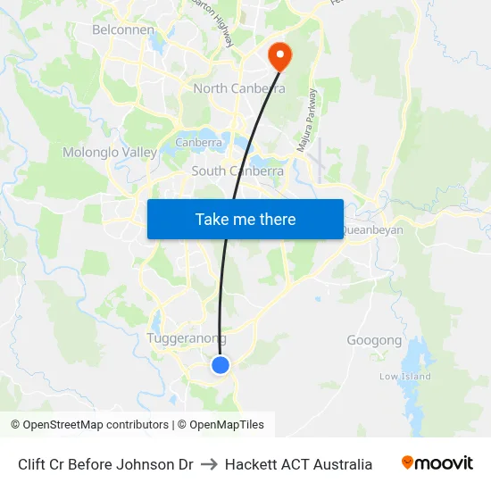 Clift Cr Before Johnson Dr to Hackett ACT Australia map