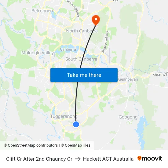 Clift Cr After 2nd Chauncy Cr to Hackett ACT Australia map