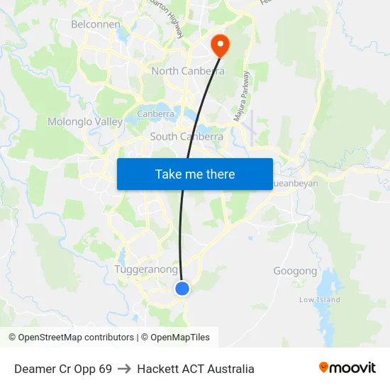 Deamer Cr Opp 69 to Hackett ACT Australia map
