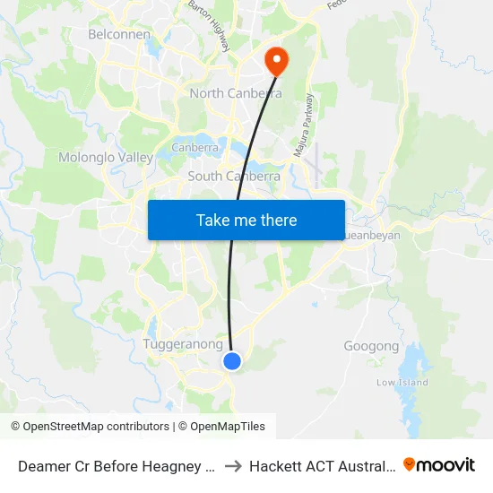 Deamer Cr Before Heagney Cr to Hackett ACT Australia map