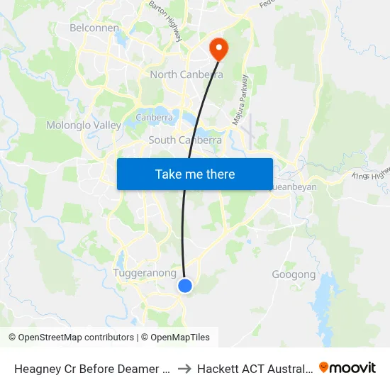 Heagney Cr Before Deamer Cr to Hackett ACT Australia map