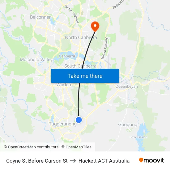Coyne St Before Carson St to Hackett ACT Australia map