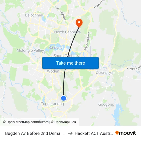 Bugden Av Before 2nd Demaine Cr to Hackett ACT Australia map