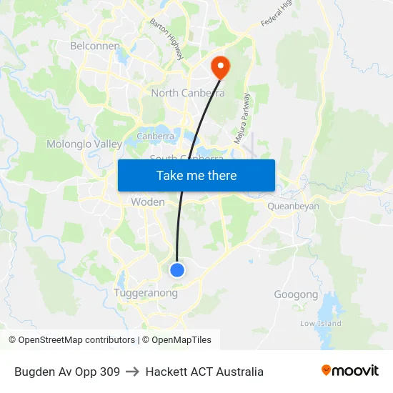 Bugden Av Opp 309 to Hackett ACT Australia map