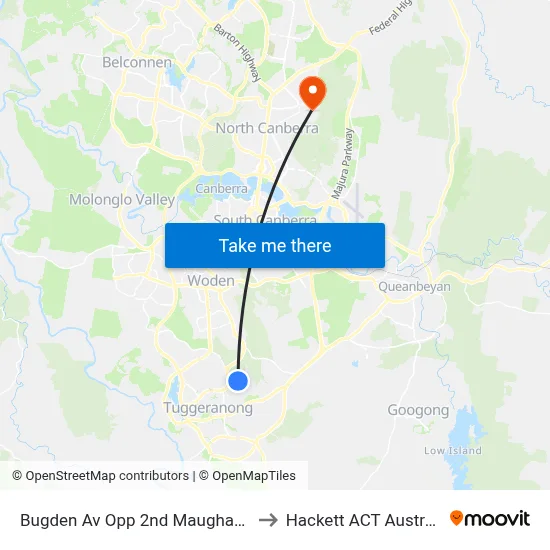 Bugden Av Opp 2nd Maughan Cr to Hackett ACT Australia map