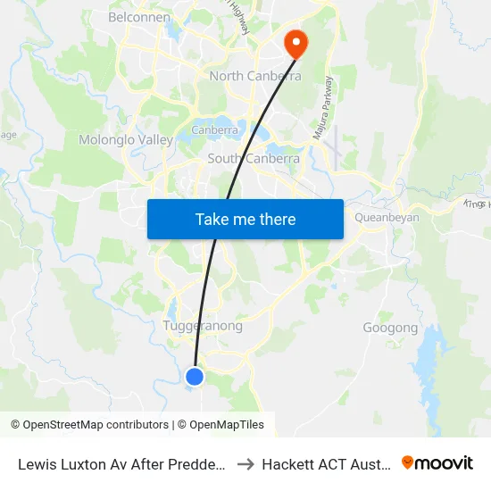 Lewis Luxton Av After Preddey Way to Hackett ACT Australia map