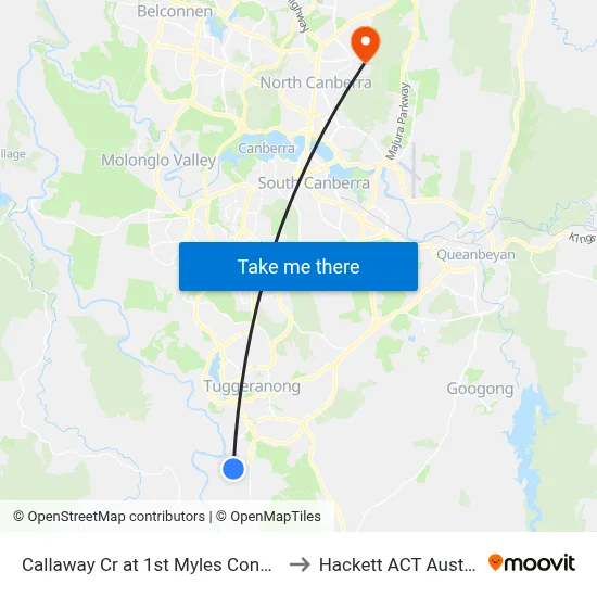 Callaway Cr at 1st Myles Connell Cr to Hackett ACT Australia map