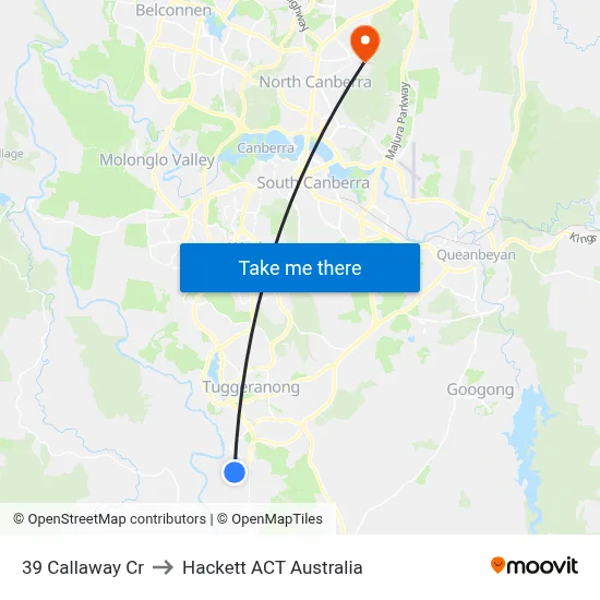 39 Callaway Cr to Hackett ACT Australia map