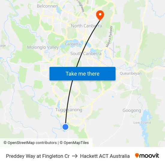 Preddey Way at Fingleton Cr to Hackett ACT Australia map