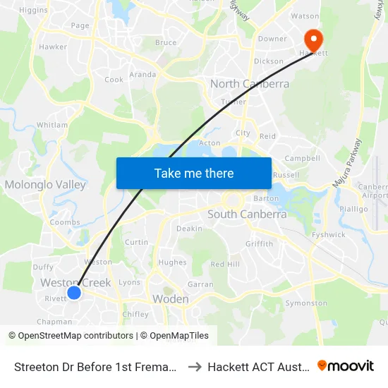 Streeton Dr Before 1st Fremantle Dr to Hackett ACT Australia map