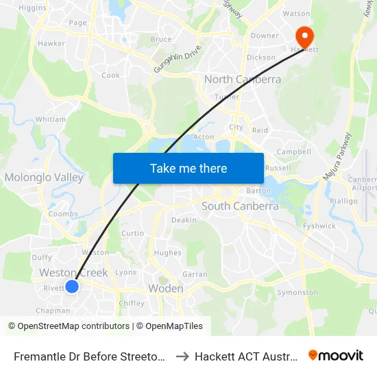 Fremantle Dr Before Streeton Dr to Hackett ACT Australia map