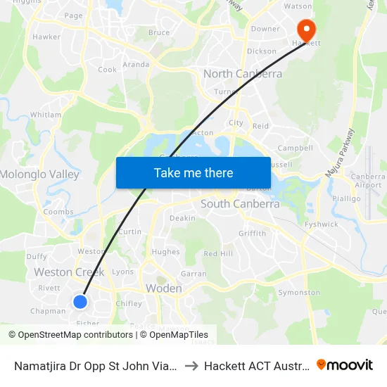 Namatjira Dr Opp St John Vianney to Hackett ACT Australia map