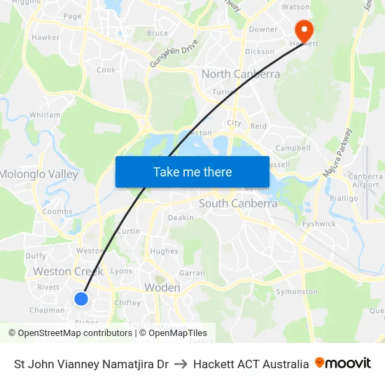 St John Vianney Namatjira Dr to Hackett ACT Australia map