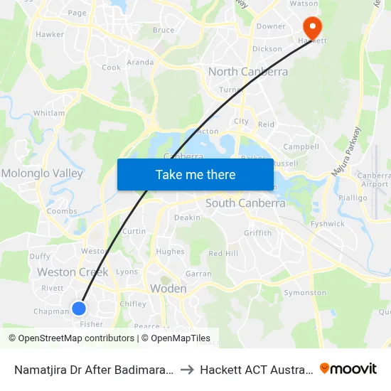 Namatjira Dr After Badimara St to Hackett ACT Australia map