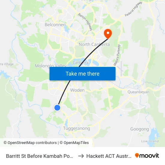 Barritt St Before Kambah Pool Rd to Hackett ACT Australia map