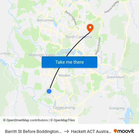 Barritt St Before Boddington Cr to Hackett ACT Australia map