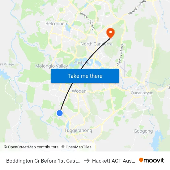 Boddington Cr Before 1st Castley Cct to Hackett ACT Australia map
