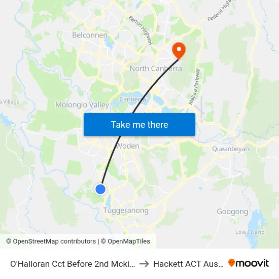 O'Halloran Cct Before 2nd Mckillop Cct to Hackett ACT Australia map
