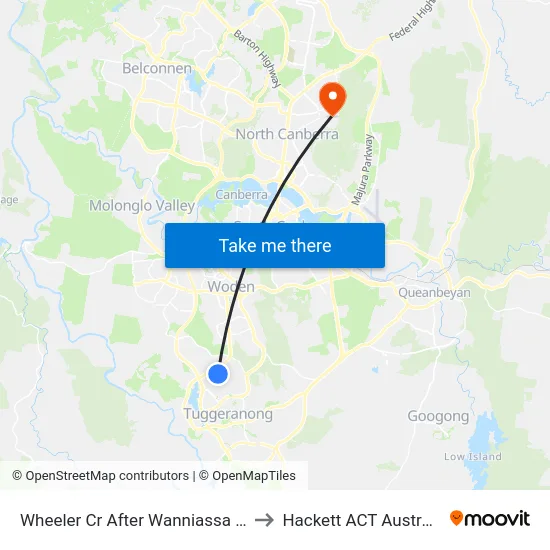 Wheeler Cr After Wanniassa Hs to Hackett ACT Australia map