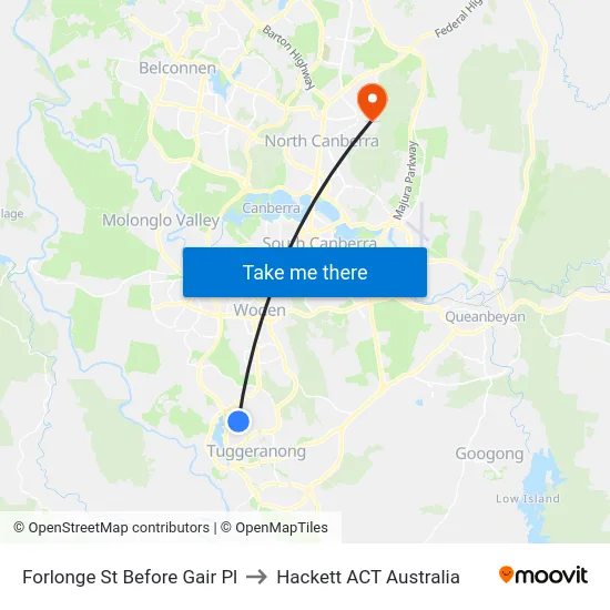 Forlonge St Before Gair Pl to Hackett ACT Australia map