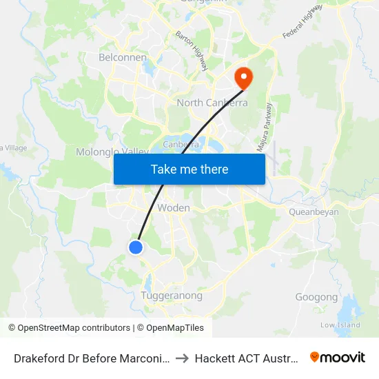 Drakeford Dr Before Marconi Cr to Hackett ACT Australia map