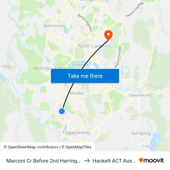 Marconi Cr Before 2nd Harrington Cct to Hackett ACT Australia map