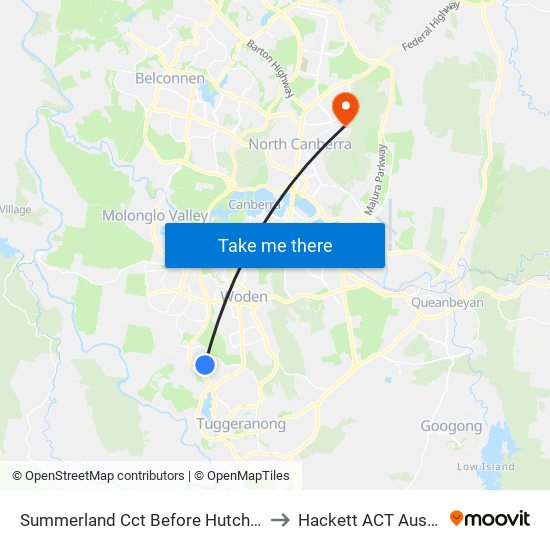 Summerland Cct Before Hutchison Cr to Hackett ACT Australia map