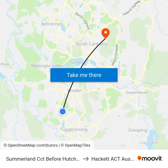 Summerland Cct Before Hutchison Cr to Hackett ACT Australia map