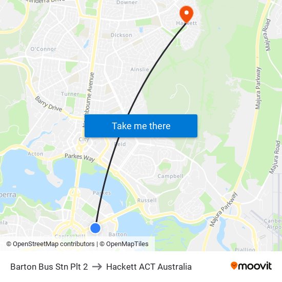 Barton Bus Stn Plt 2 to Hackett ACT Australia map