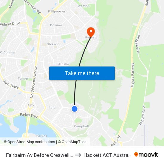 Fairbairn Av Before Creswell St to Hackett ACT Australia map