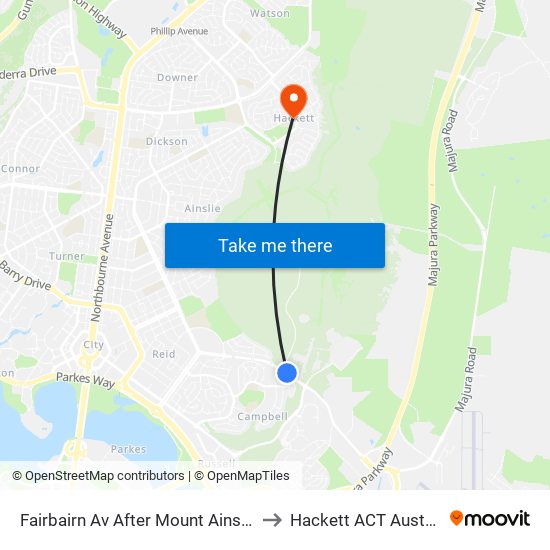 Fairbairn Av After Mount Ainslie Dr to Hackett ACT Australia map
