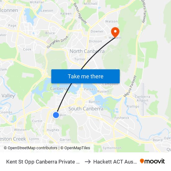 Kent St Opp Canberra Private Hospital to Hackett ACT Australia map