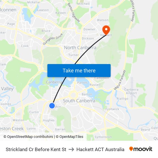 Strickland Cr Before Kent St to Hackett ACT Australia map
