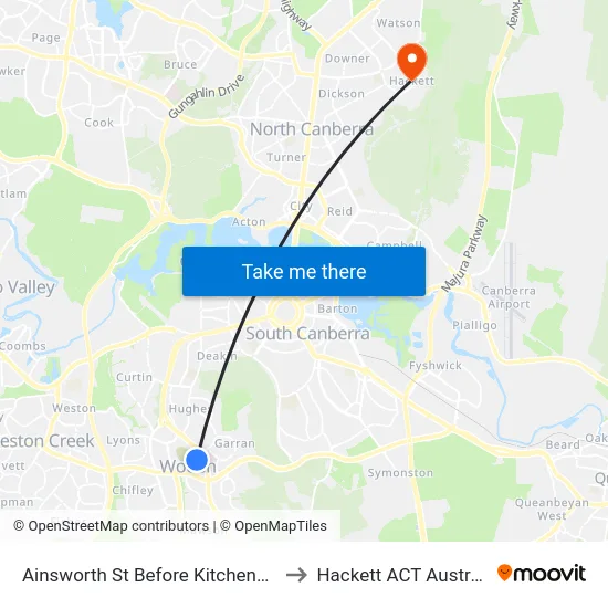 Ainsworth St Before Kitchener St to Hackett ACT Australia map