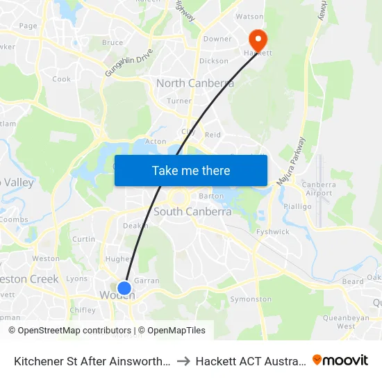 Kitchener St After Ainsworth St to Hackett ACT Australia map