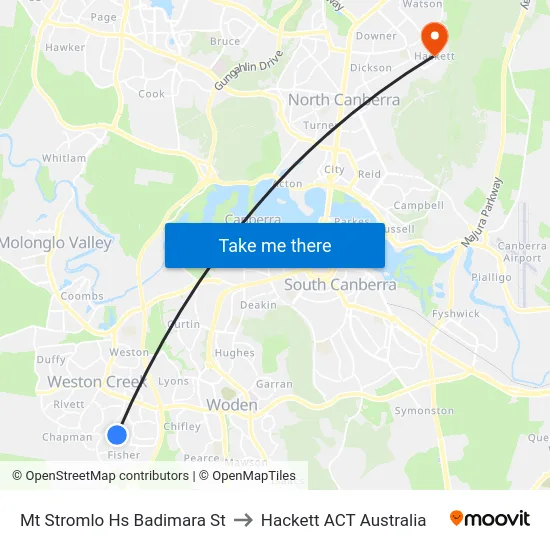 Mt Stromlo Hs Badimara St to Hackett ACT Australia map