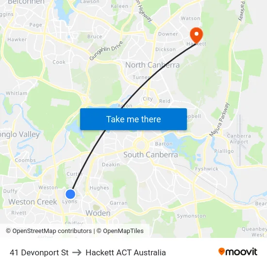 41 Devonport St to Hackett ACT Australia map
