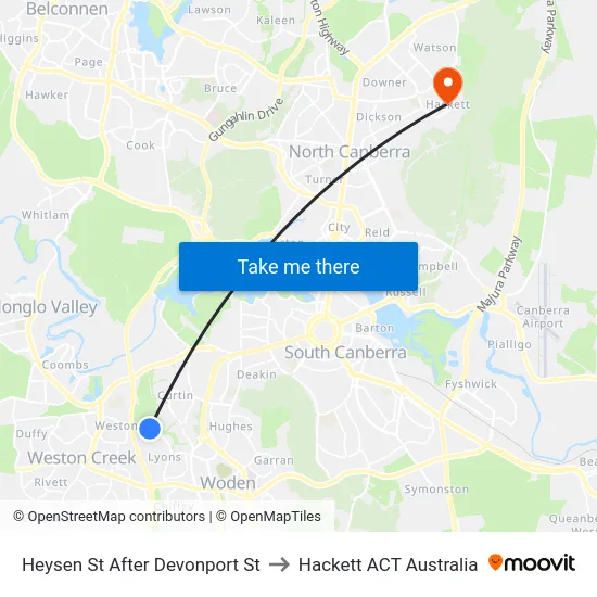 Heysen St After Devonport St to Hackett ACT Australia map