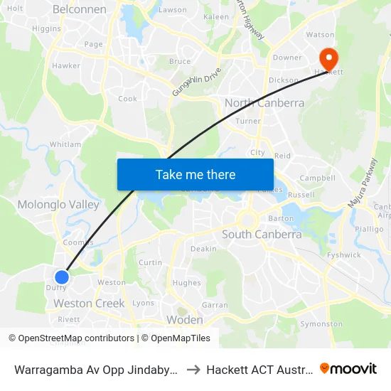 Warragamba Av Opp Jindabyne St to Hackett ACT Australia map