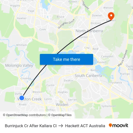 Burrinjuck Cr After Kallara Cl to Hackett ACT Australia map