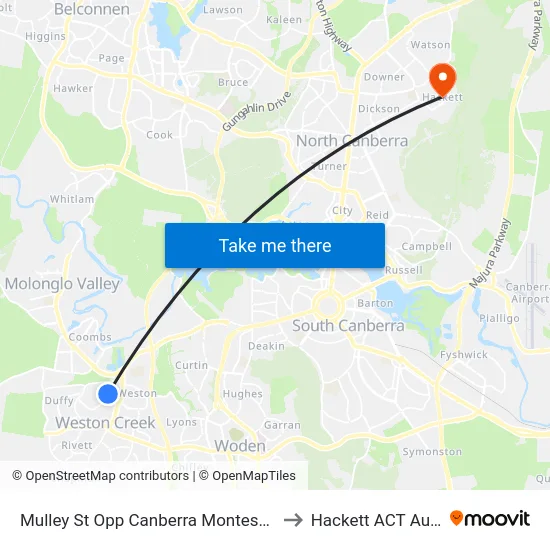 Mulley St Opp Canberra Montessori School to Hackett ACT Australia map